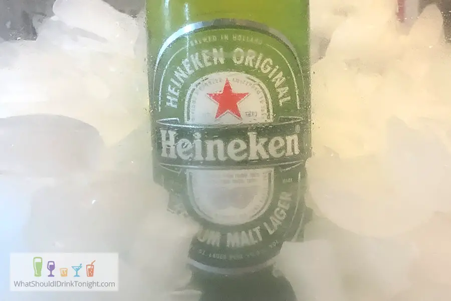 Frozen Heineken beer in ice