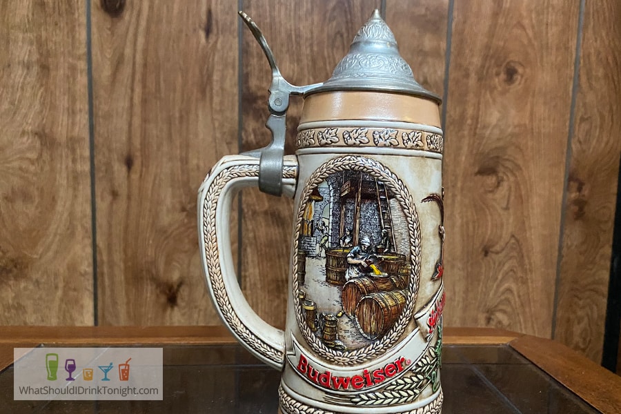 Old school Budweiser beer stein with a lid